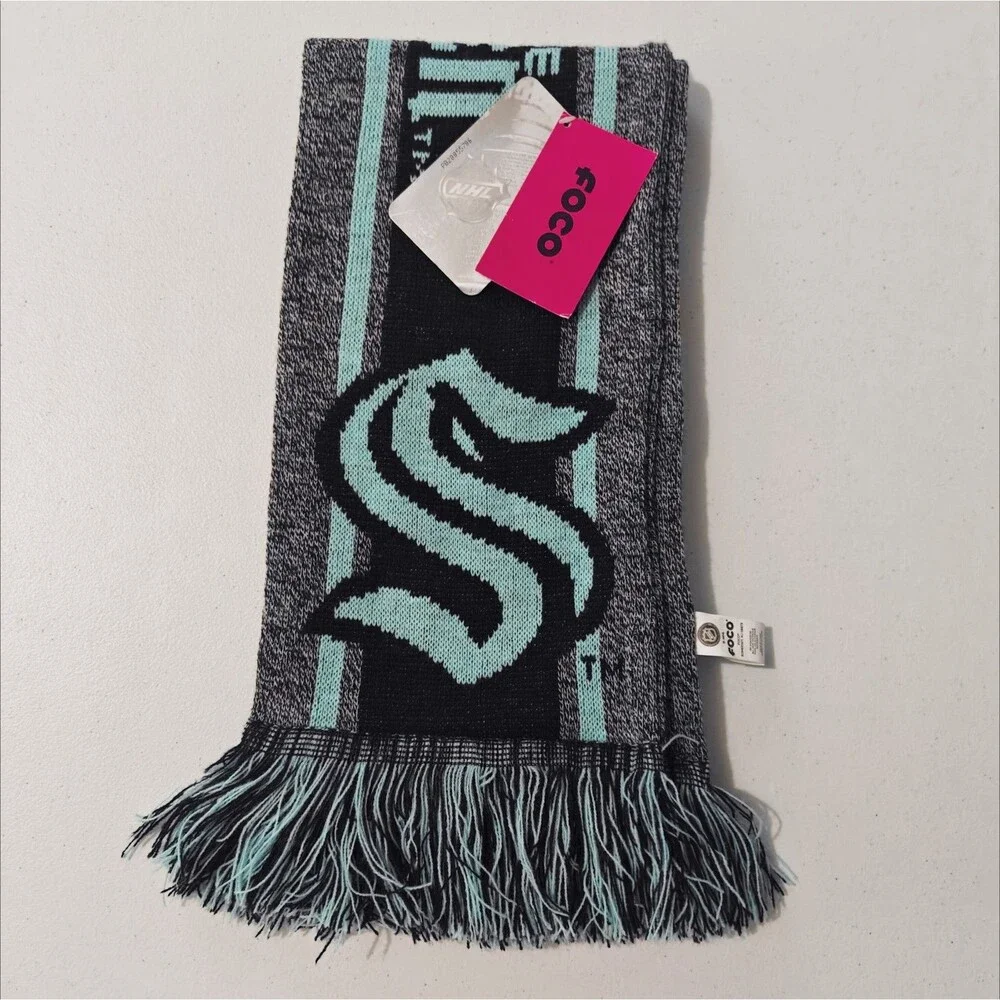 NEW NHL Seattle Kraken Scarf Knit Reversible Teal Blue Hockey FOCO NWT S Logo